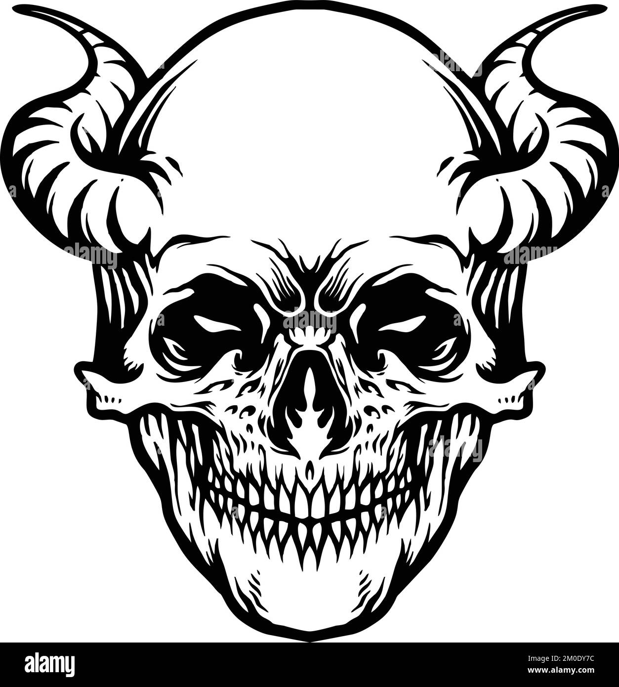 Tattoo Demon Skull Horn monochrome vector illustrations for your work logo, merchandise t-shirt, stickers and label designs, poster, greeting cards Stock Vector