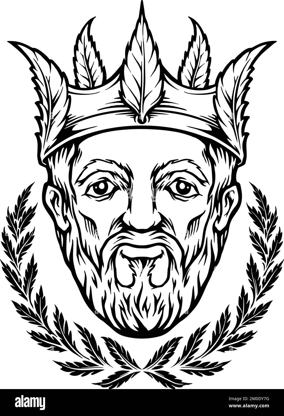 The Old King the Cannabis Crown Monochrome vector illustrations for