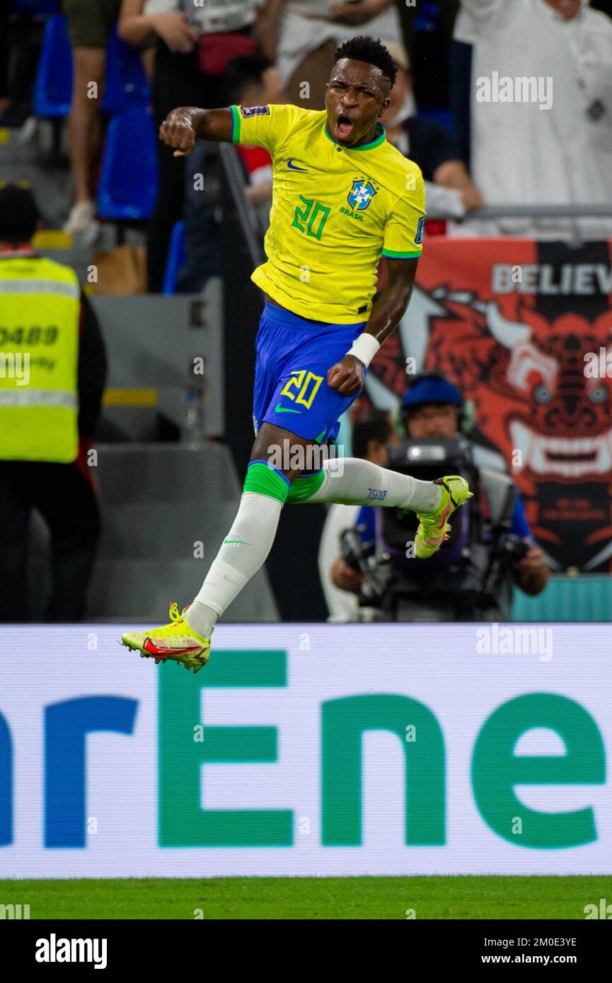 Vinicius Jr of Brazil celebrates scoring during the FIFA World Cup ...