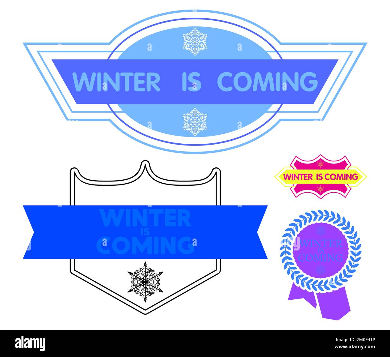 Set of ribbon with Winter is Coming text. Banner template. Label sticker. Sign. Stock Vector