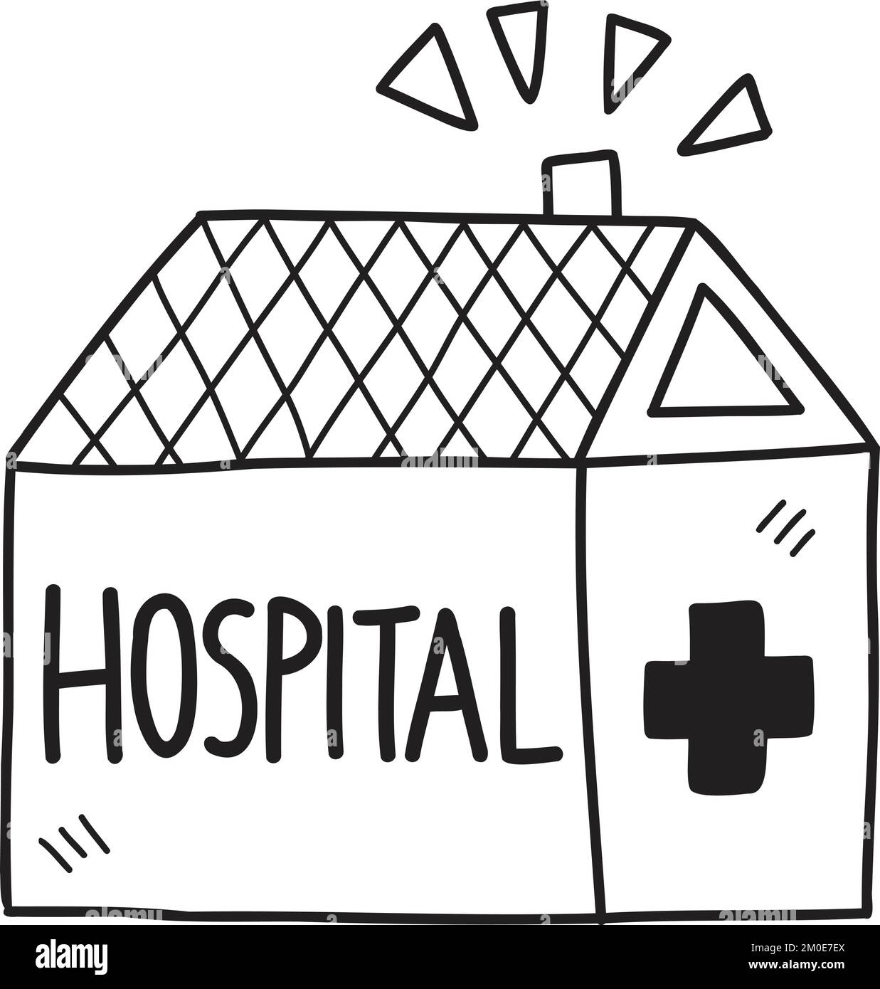 Hand Drawn hospital building illustration isolated on background Stock