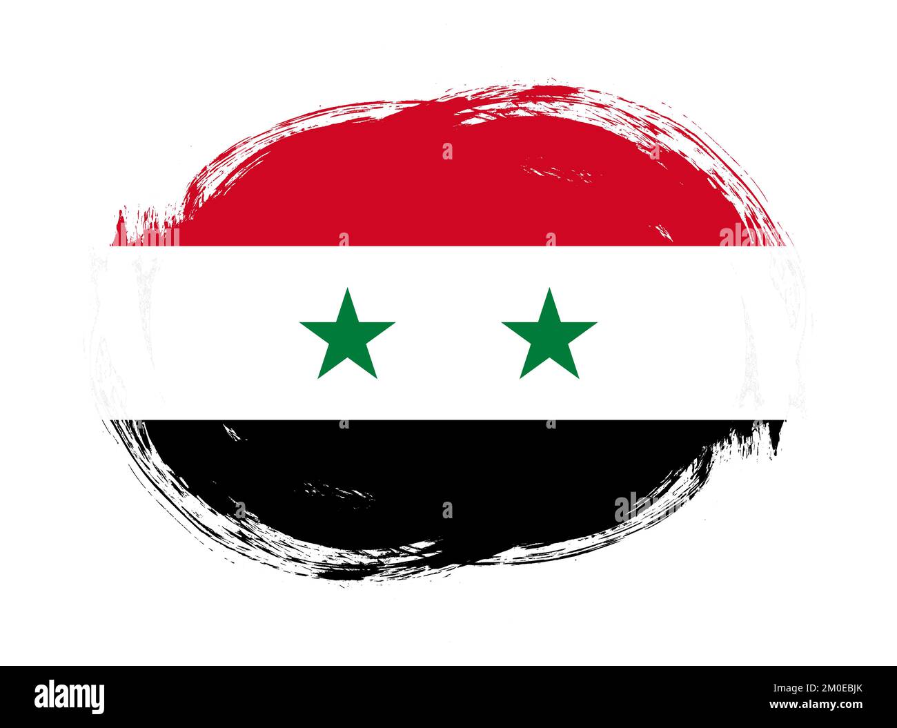 Syria flag in rounded stroke brush background Stock Photo