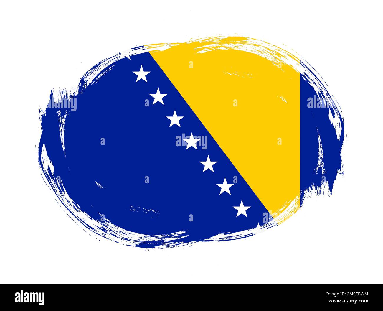 Bosnia and herzegovina flag in rounded stroke brush background Stock Photo