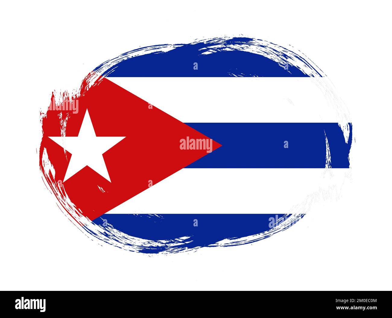 Cuba flag in rounded stroke brush background Stock Photo