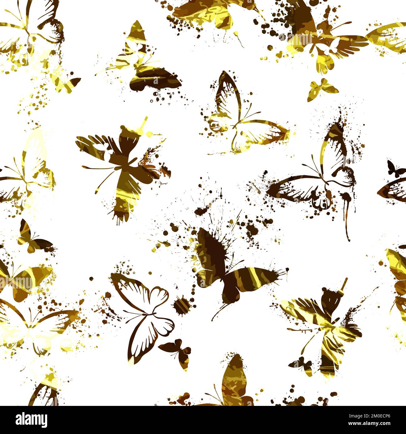 Golden butterflies seamless pattern on white. Vector illustration Stock ...