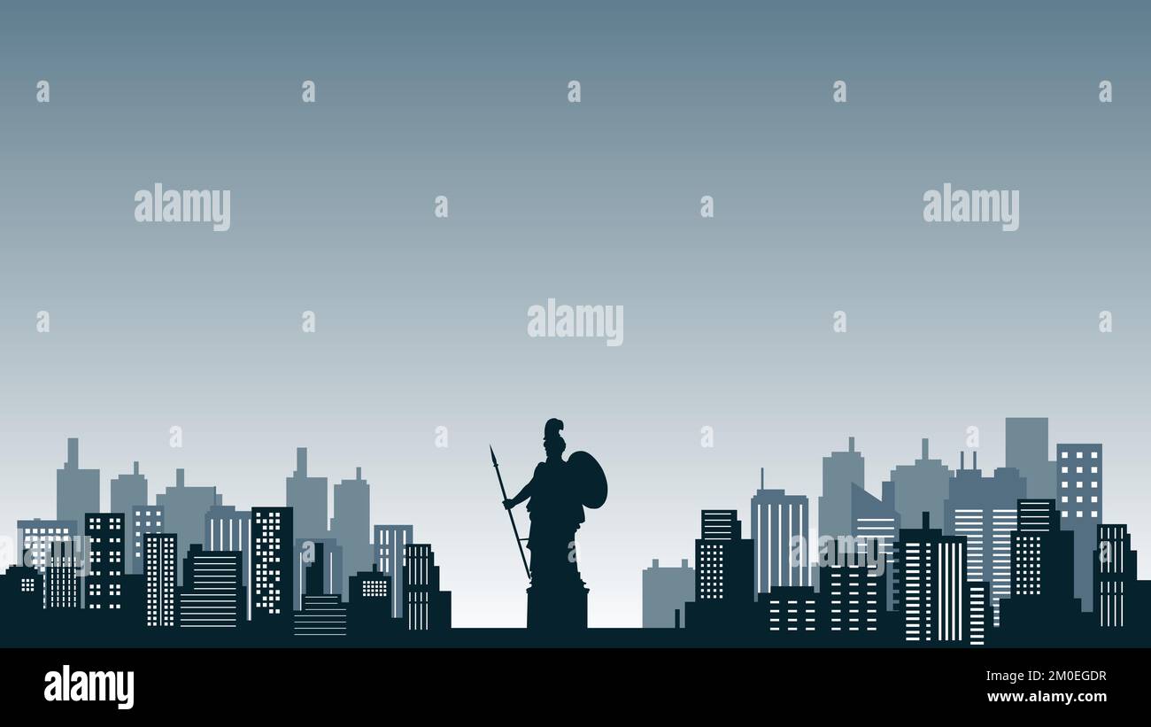 Illustration of a city background building at night with views of tower ...
