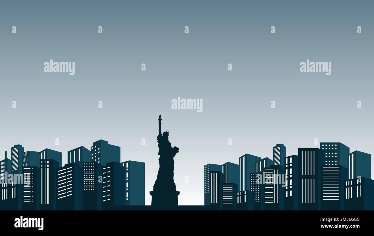 Statue of Liberty City Silhouette at night with beautiful view