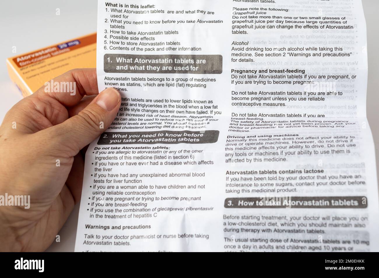 Information leaflet for statin medication Atorvastatin Stock Photo Alamy