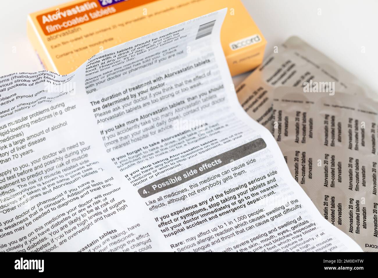 A leaflet documenting the side effects of Atorvastatin statin
