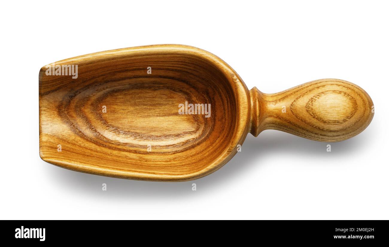 top view of empty wooden scoop isolated on white Stock Photo