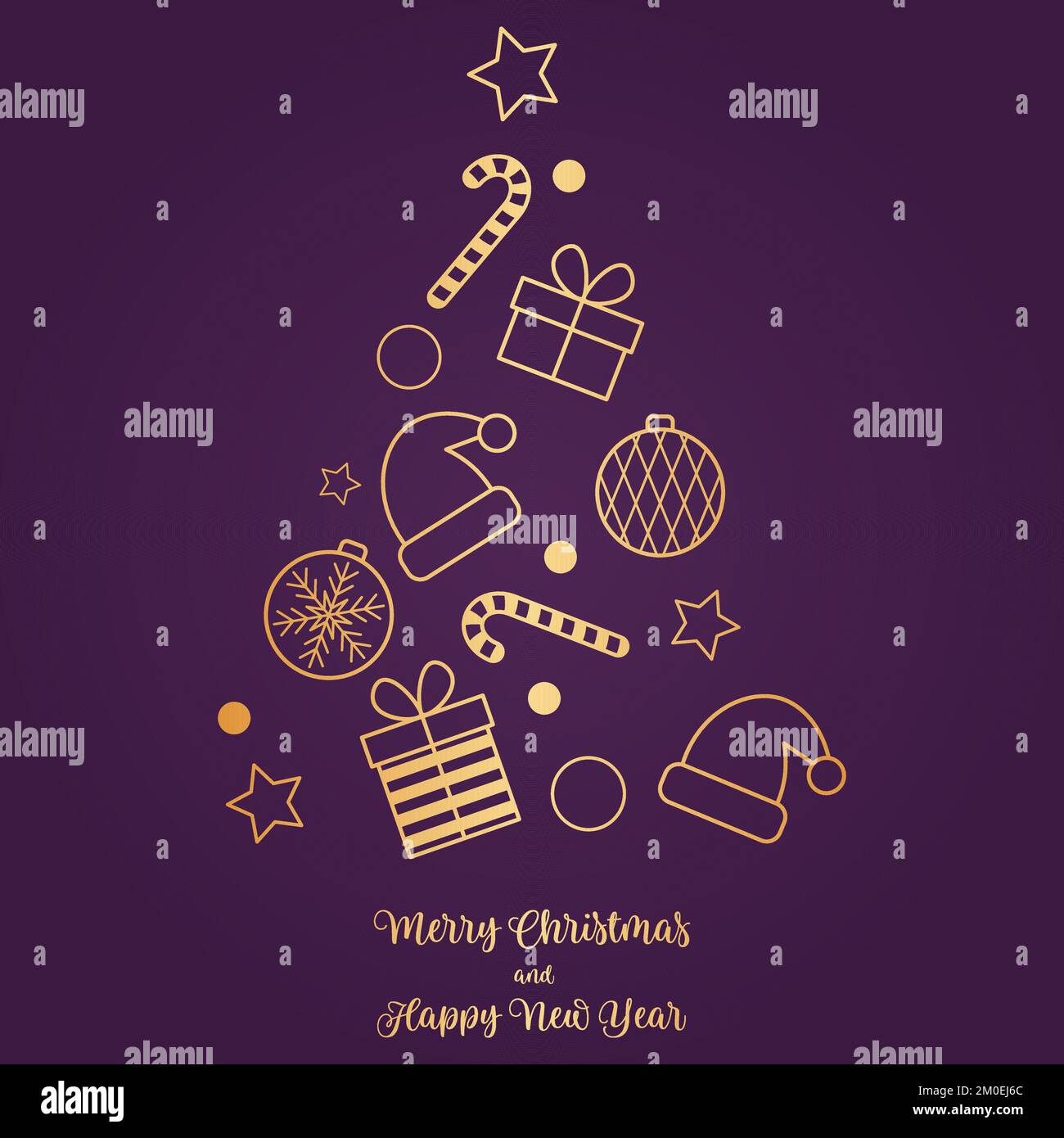 image of christmas tree is composed of candy, gifts, hat, star and ...
