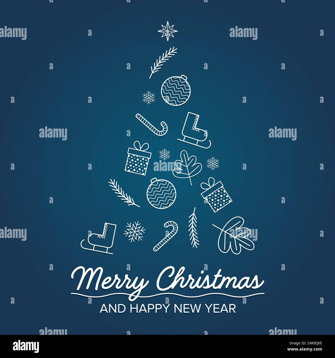 image of christmas tree is composed of candy, gift, star, snowflakes ...