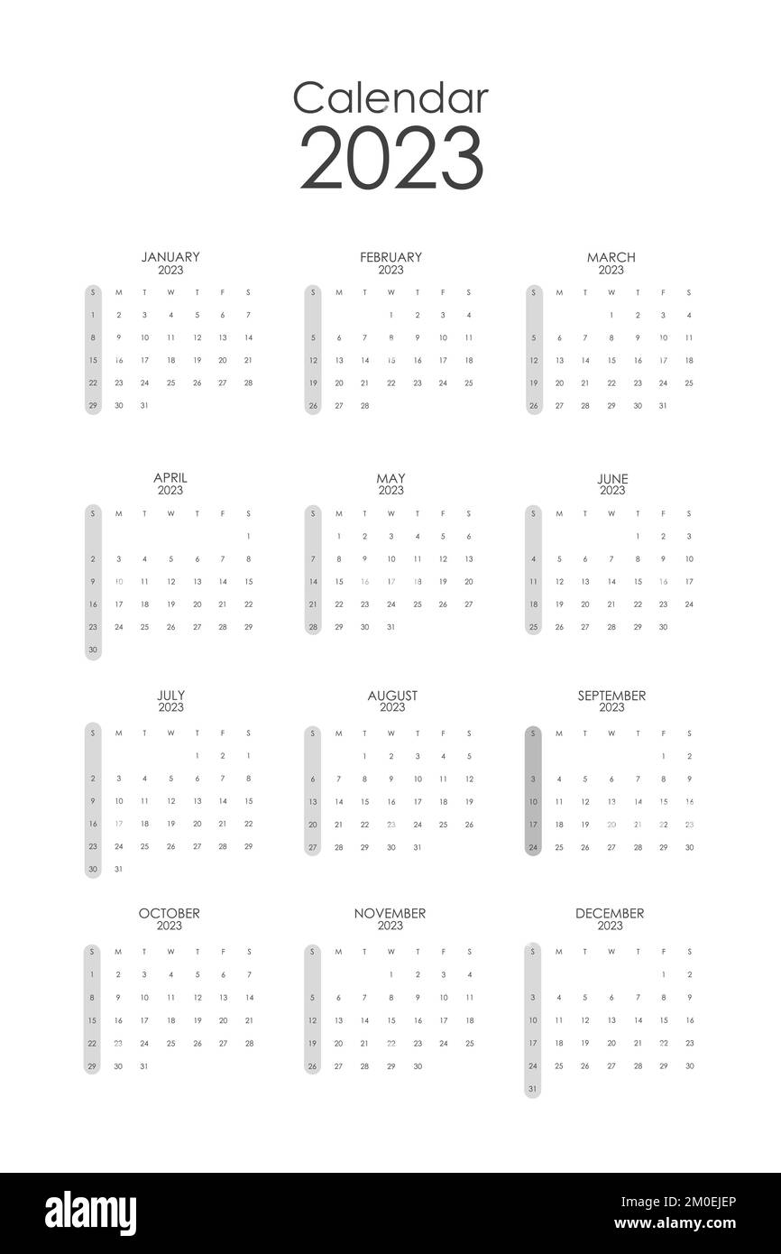 2023 Calendar Year Vector Illustration The Week Starts On Sunday Annual Calendar 2023 Template 5490