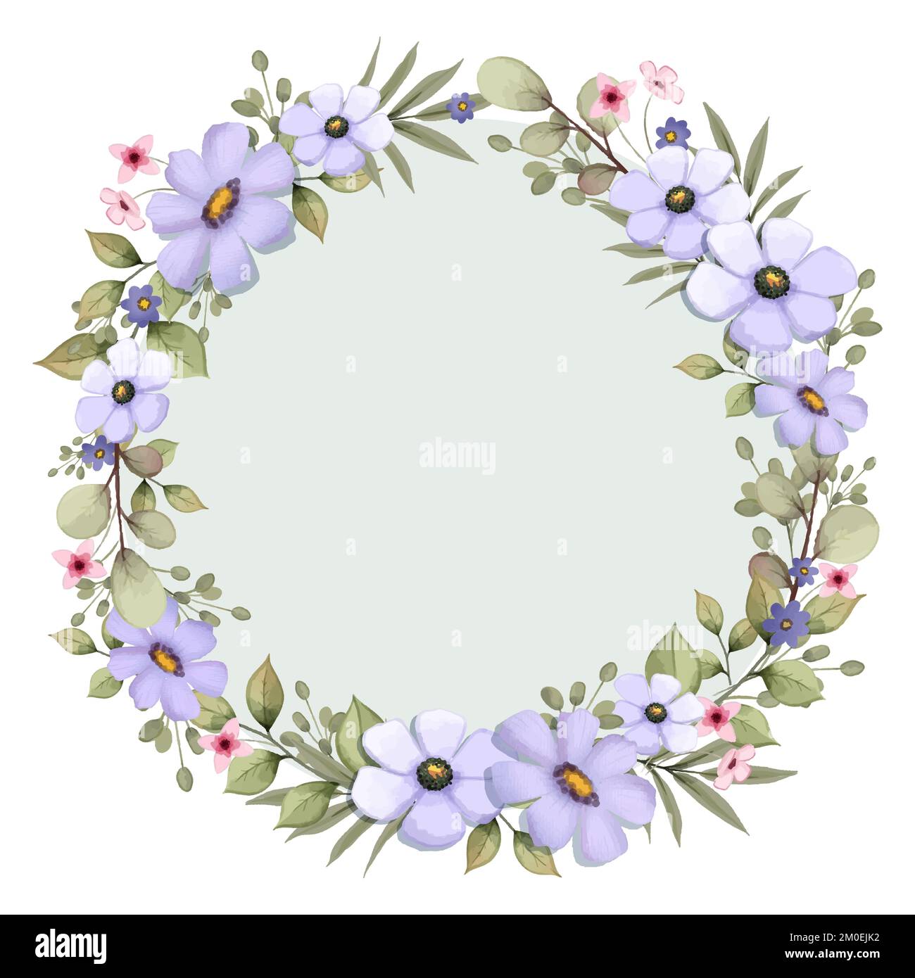 floral round frame in watercolor style in illustration Stock Vector ...