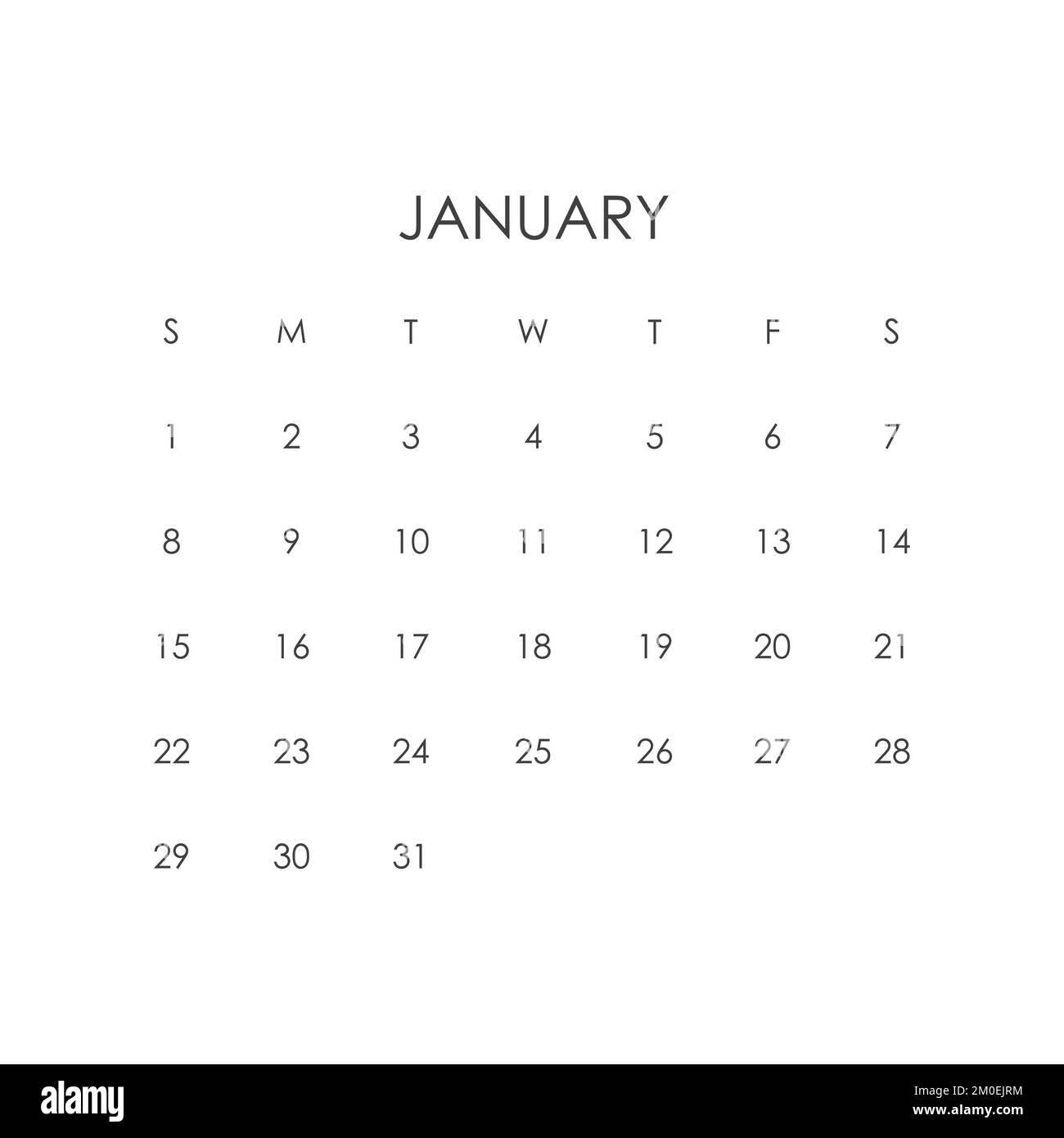 Calendar 2023 template. January 2023 layout. Printable minimalist ...