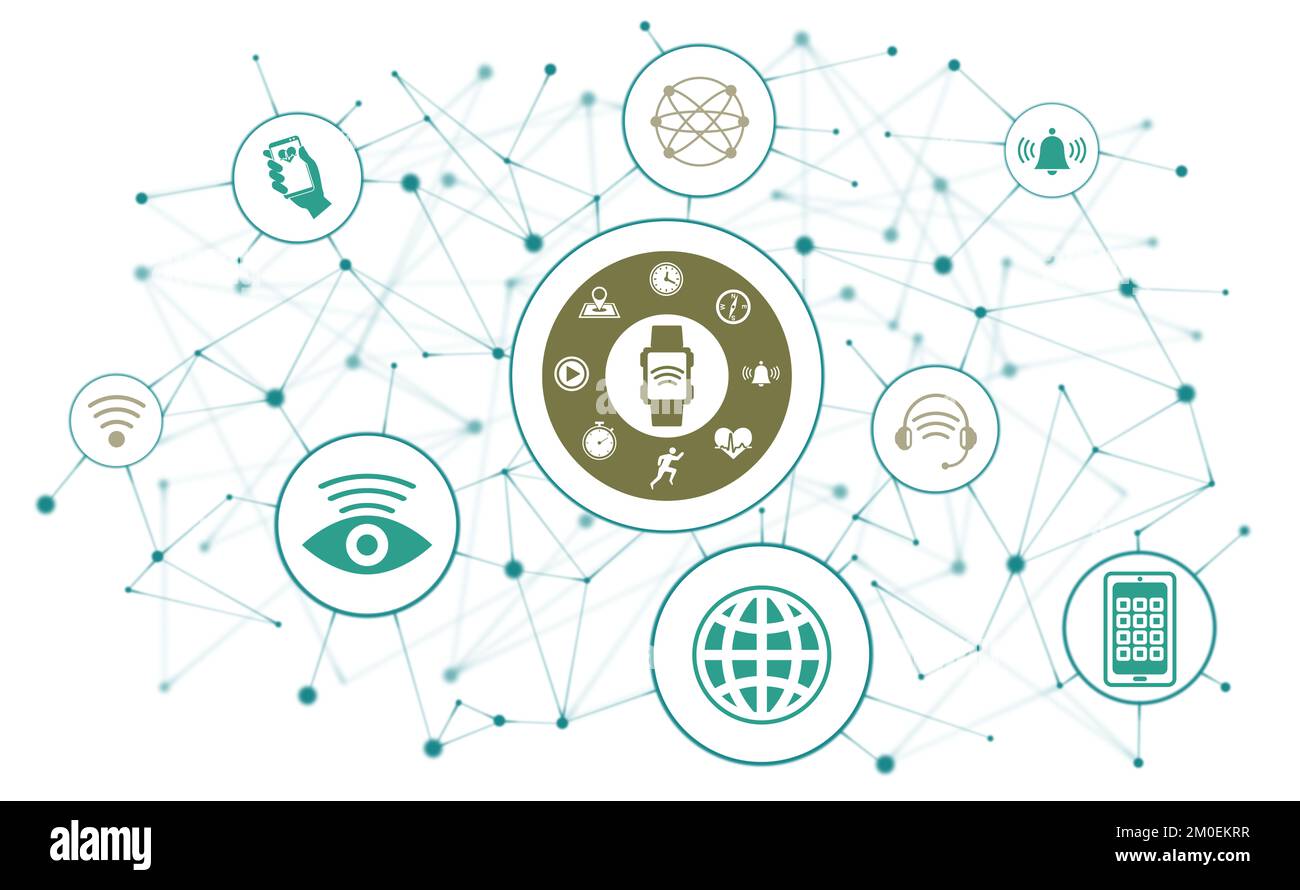 Concept of wearable technology with connected icons Stock Photo - Alamy