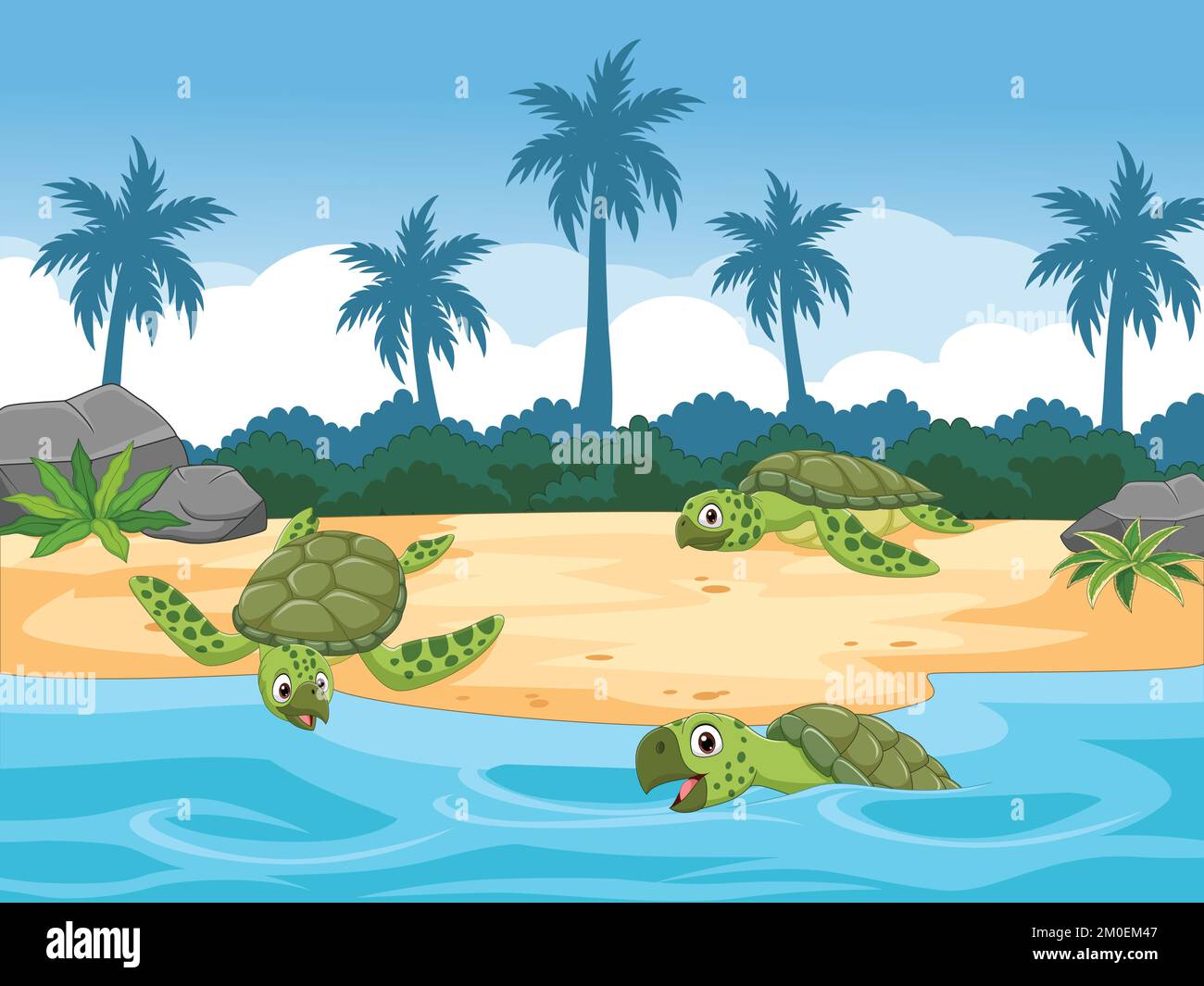 Cartoon sea turtles on the beach Stock Vector Image & Art - Alamy