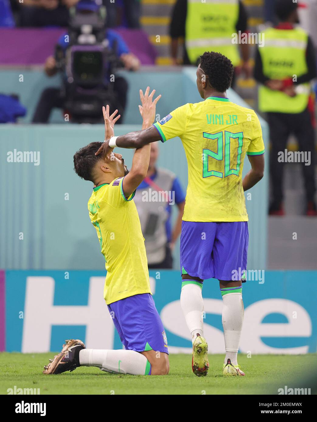 Lucas Paqueta of Brazil celebrates his goal 4-0 during the FIFA World Cup  2022, Round of 16 football match between Brazil and Korea Republic on  December 5, 2022 at Stadium 974 in