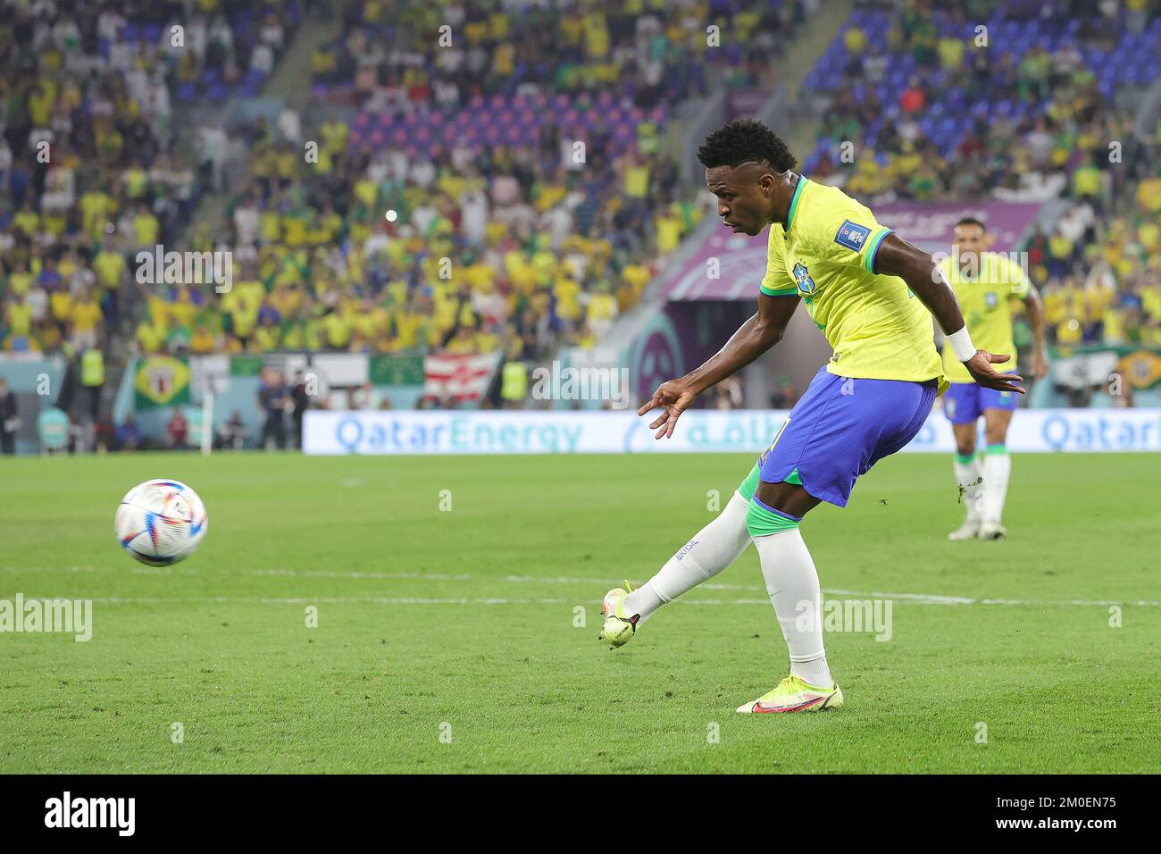 Vinicius Junior of Brazil scores a goal 1-0 during the FIFA World Cup 2022, Round of 16 football match between Brazil and Korea Republic on December 5, 2022 at Stadium 974 in