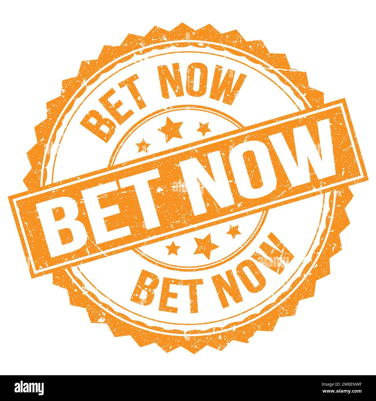 BET NOW text written on orange black rectangle stamp sign Stock