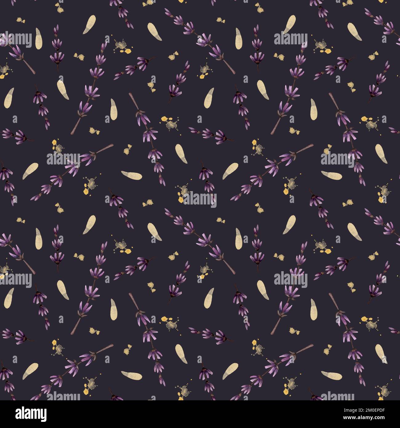 Seamless floral pattern with hand drawn lavender flowers and splashes ...