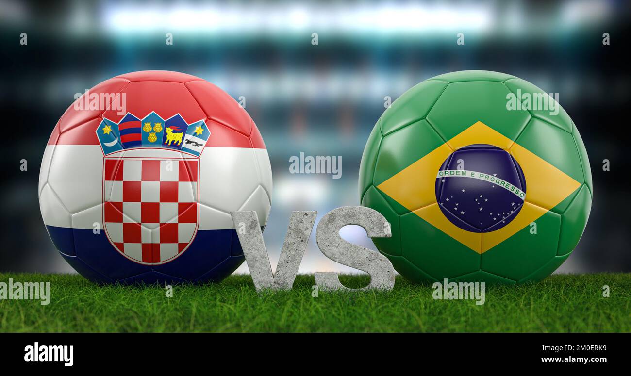Qatar 2022 Football world cup quarter-final Croatia vs Brazil. 3d ...