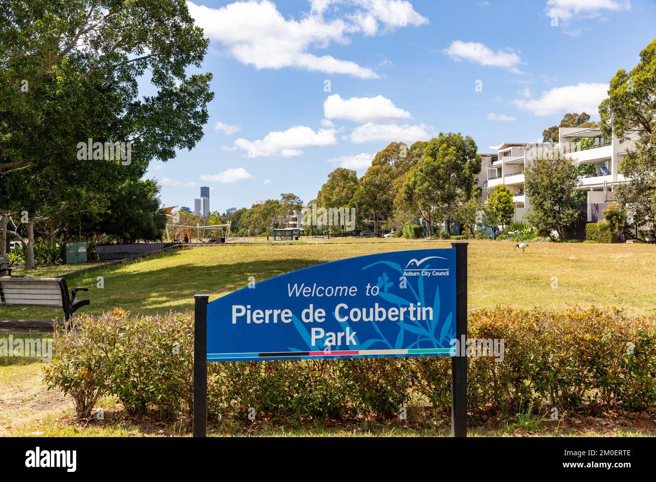 Pierre de coubertin park in Newington Sydney  named after the father of modern Olympics and founder of the International Olympic Committee,Australia Stock Photo