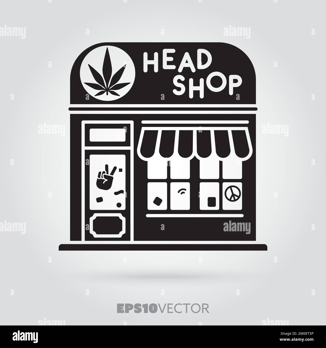 Head shop glyph icon. Cute little storefront symbol. Solid black EPS 10 vector shop