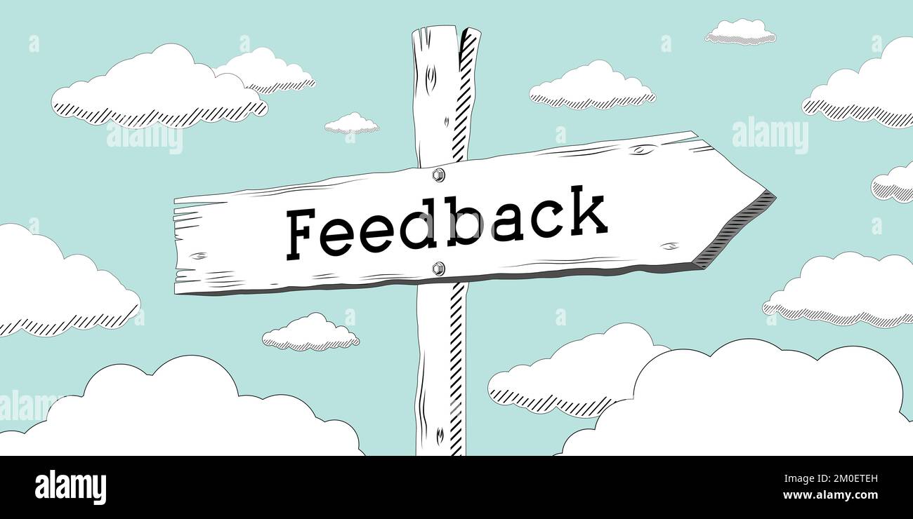 Feedback - outline signpost with one arrow Stock Photo - Alamy