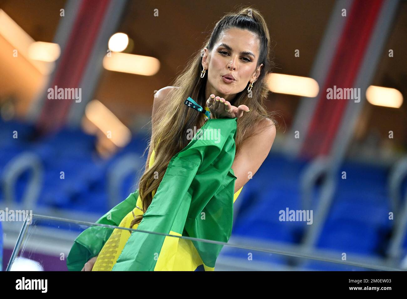 Izabel Goulart (Kevin TRAPP's girlfriend) comes out as a fan, soccer fan of  Brazil, poses provocatively before the game starts. Round of 16, Round of  Sixteen, Game 54, Brazil (BRA) - South