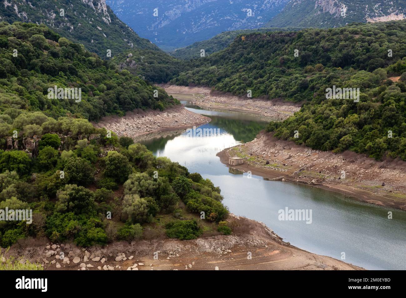 River and Mountain Landscape Nature Background. Sardinia, Italy Stock Photo