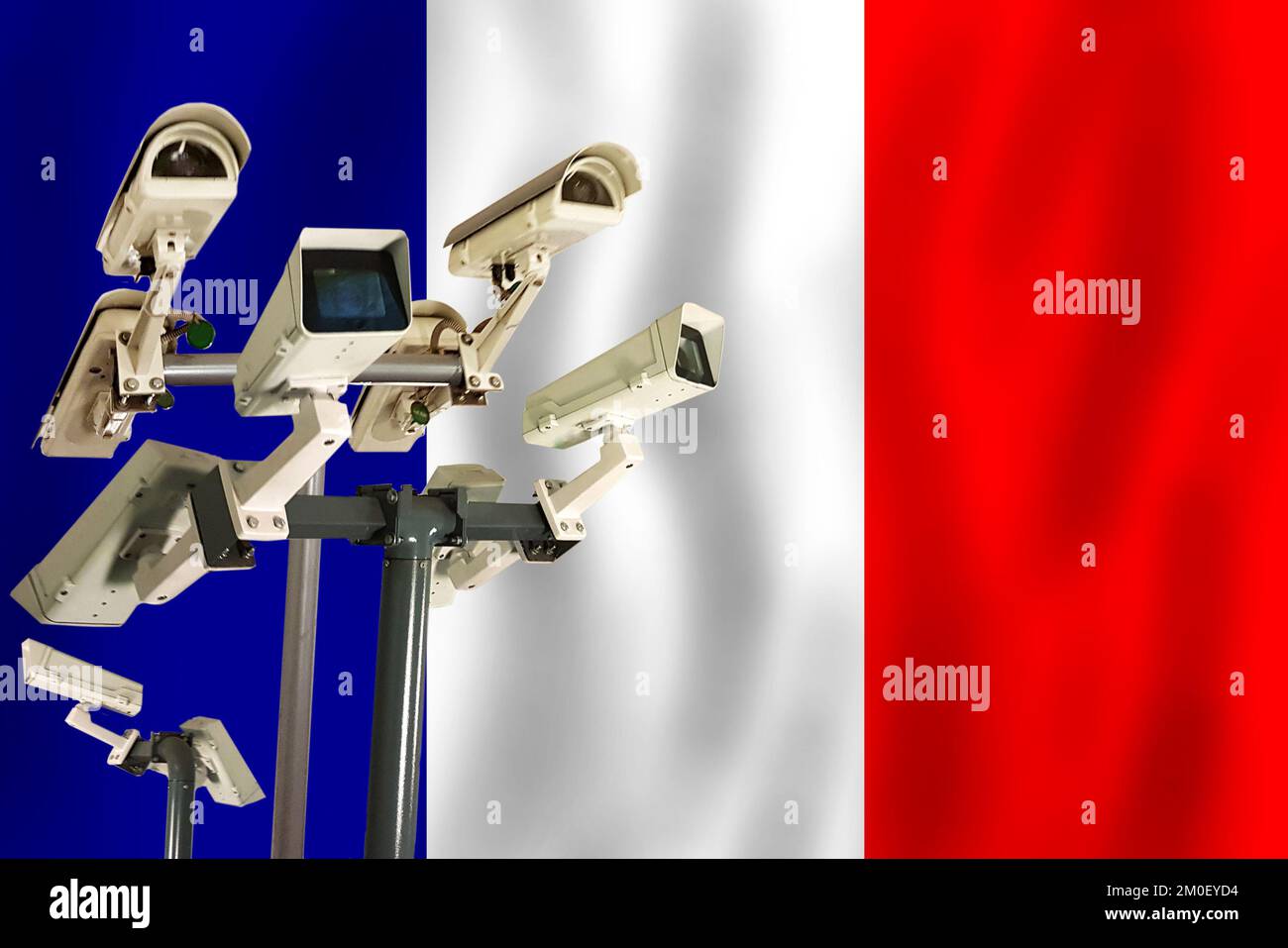 French CCTV camera on the flag of France Surveillance, security