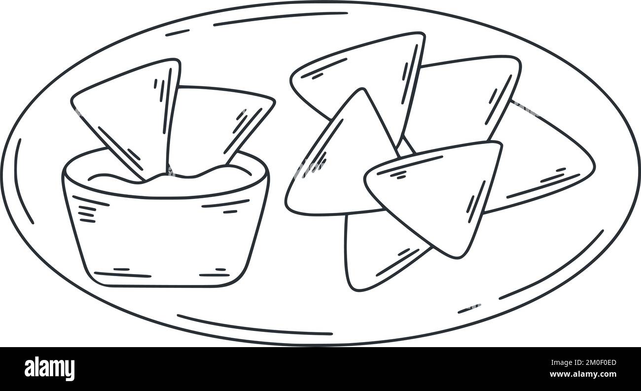 Mexican cuisine appetizer nacho doodle illustration. Corn tortilla