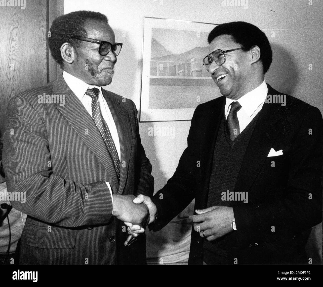 ANC president Oliver Tambo, left, and Rev. Alan Boesak, who had received special permission to leave South Africa, at the funeral of Sweden's Prime Minister Olof Palme in Stockholm, Sweden on March 14, 1986.Photo: Folke Hellberg / DN / TT / Code: 23 Stock Photo