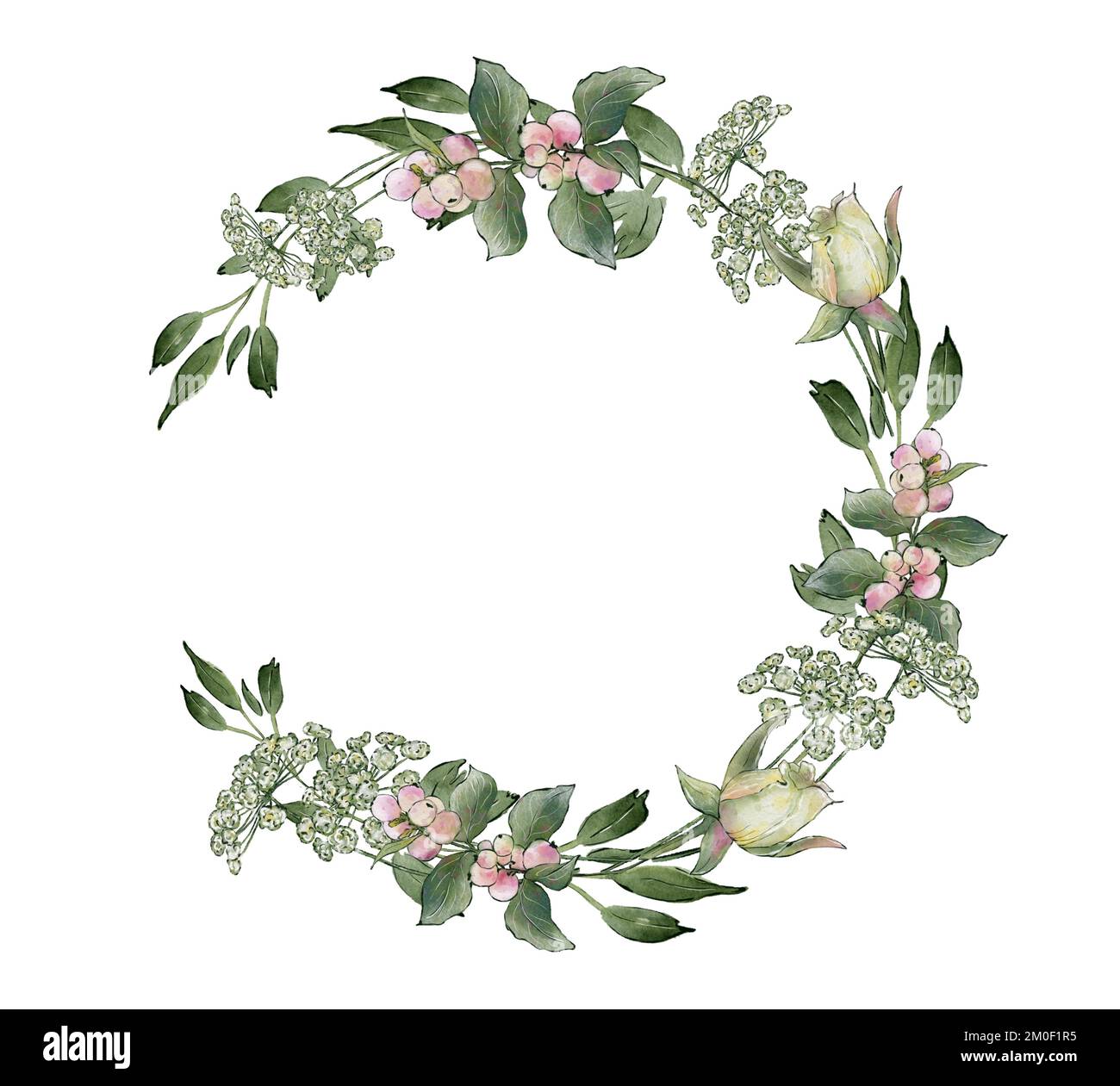 Floral wreath of green branches and leaves. Floral Design elements ...