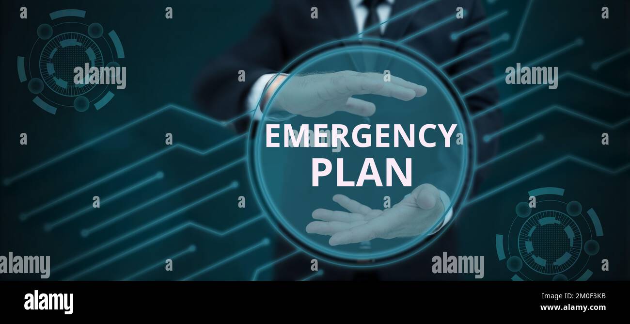 Hand writing sign Emergency Plan. Concept meaning Procedures for