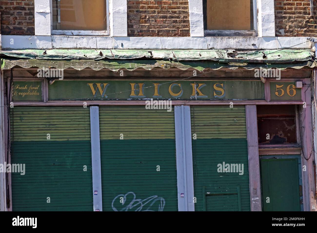 W.Hicks, old greengrocers shop, Fresh Fruit & Veg, at 56 Golborne Road, Notting Hill, RBKC, London, England, UK, W10 5PR Stock Photo