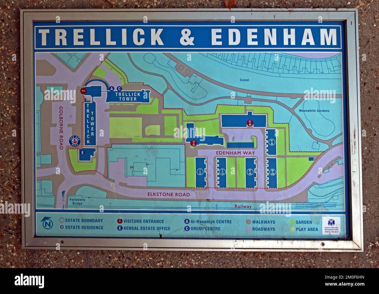 Trellick & Edenham, Estate Map, Golborne Road,Cheltenham Estate, RBKC, London, England, UK, W10 5PB Stock Photo