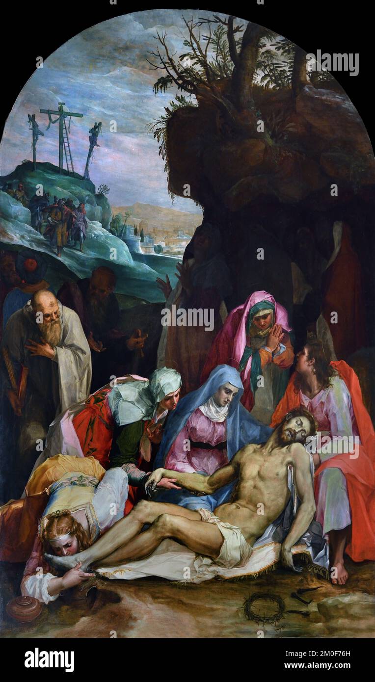 Lamentation over the dead Christ by Pieter de Witte known as Pier Candido - 16th century -  Volterra Italy, Italian, Pinacoteca Stock Photo