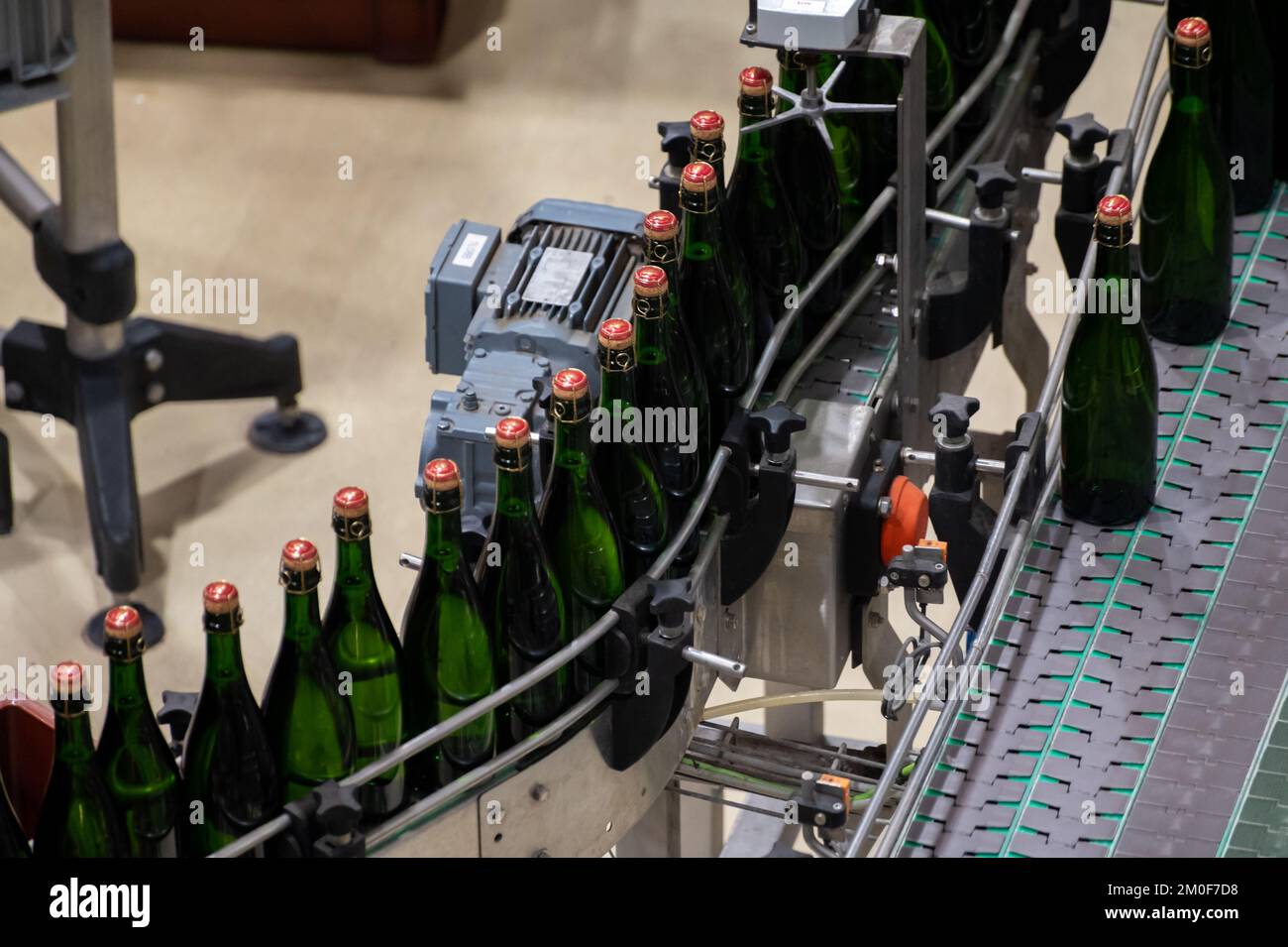 Production of cremant sparkling wine in Burgundy, France. Automatically