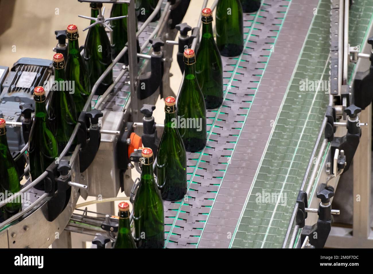 Production of cremant sparkling wine in Burgundy, France. Automatically