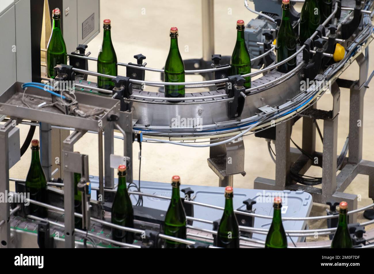 Production of cremant sparkling wine in Burgundy, France. Automatically