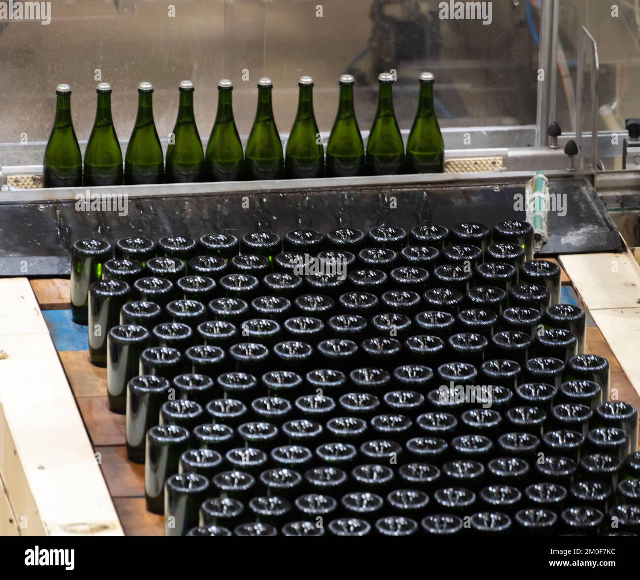 Production of cremant sparkling wine in Burgundy, France. Automatically