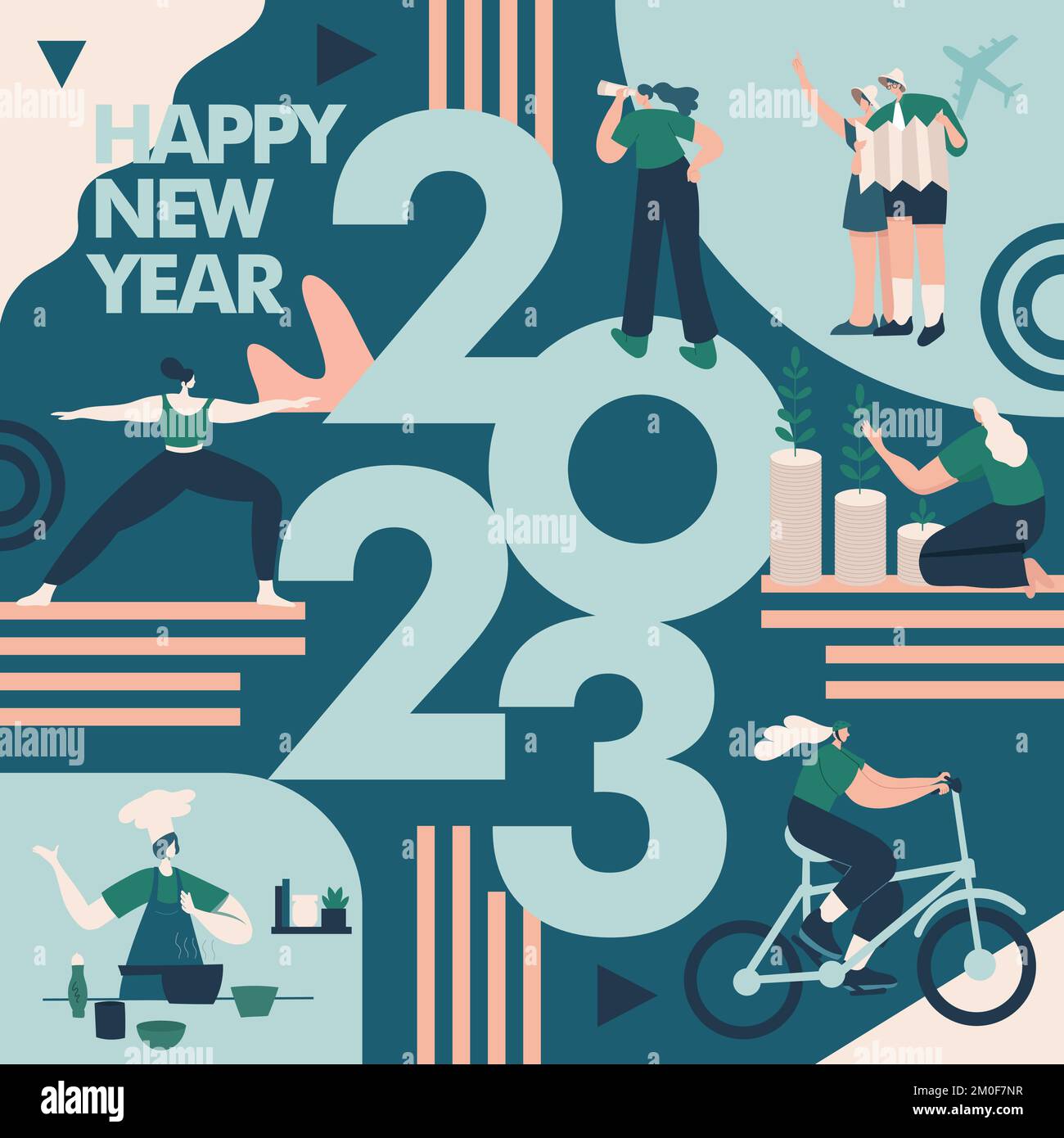 Happy new year 2023. 2023 Goals and resolutions concept illustration