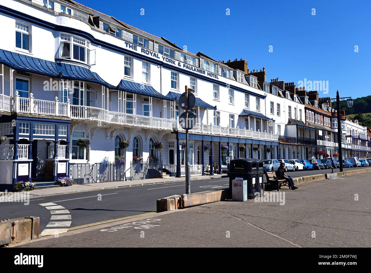Front view of The Royal York and Faulkner Hotel alongside the promenade, Sidmouth, Devon, UK Front view of The Royal York and Faulkner Hotel alongside the promenade, Sidmouth, Devon, UK