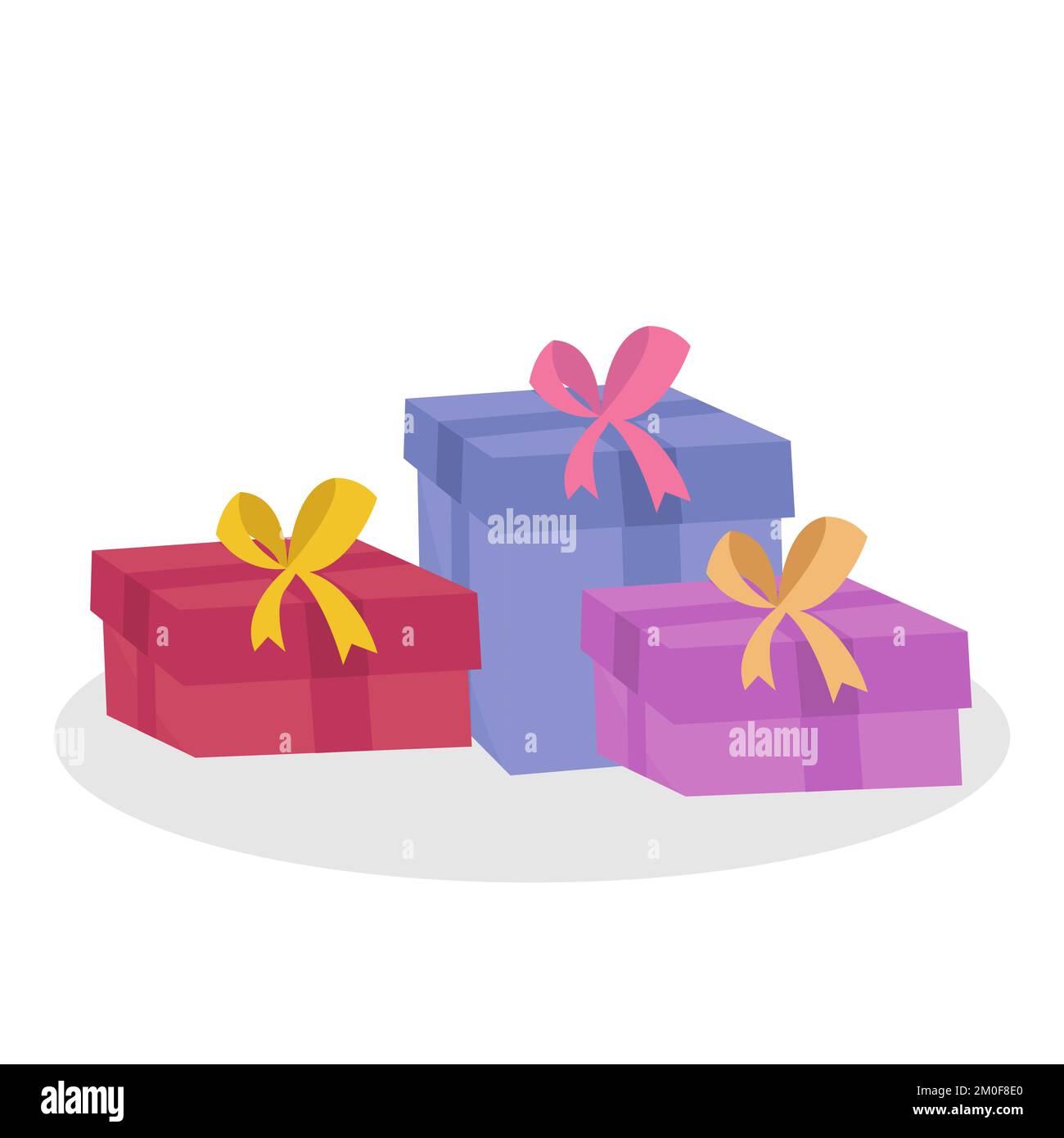 Vector illustration Three gift boxes of red, scarlet and violet colors