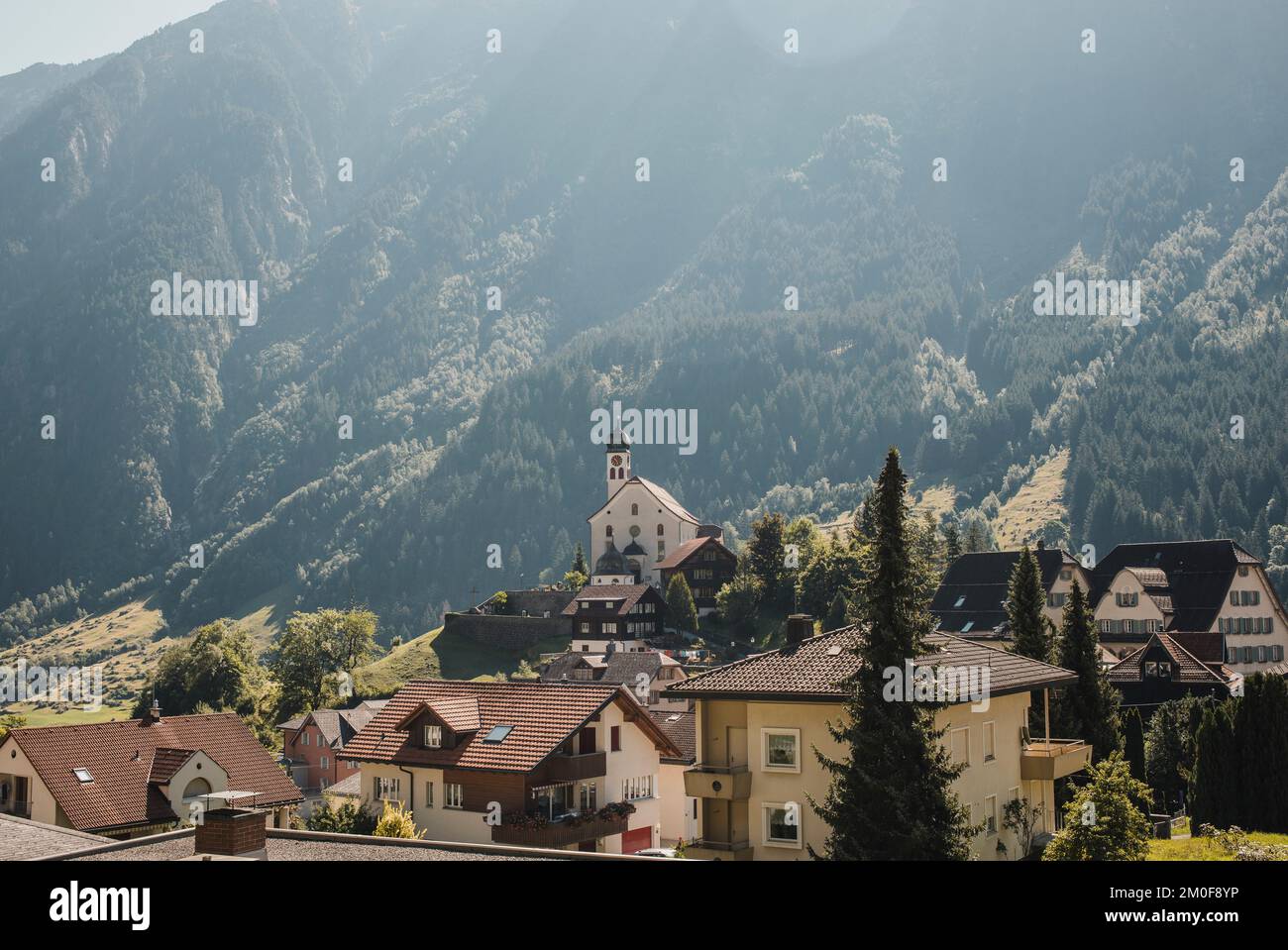 Beautiful view of Wassen village, in Uri Canton, Swiss Alps. Stock Photo