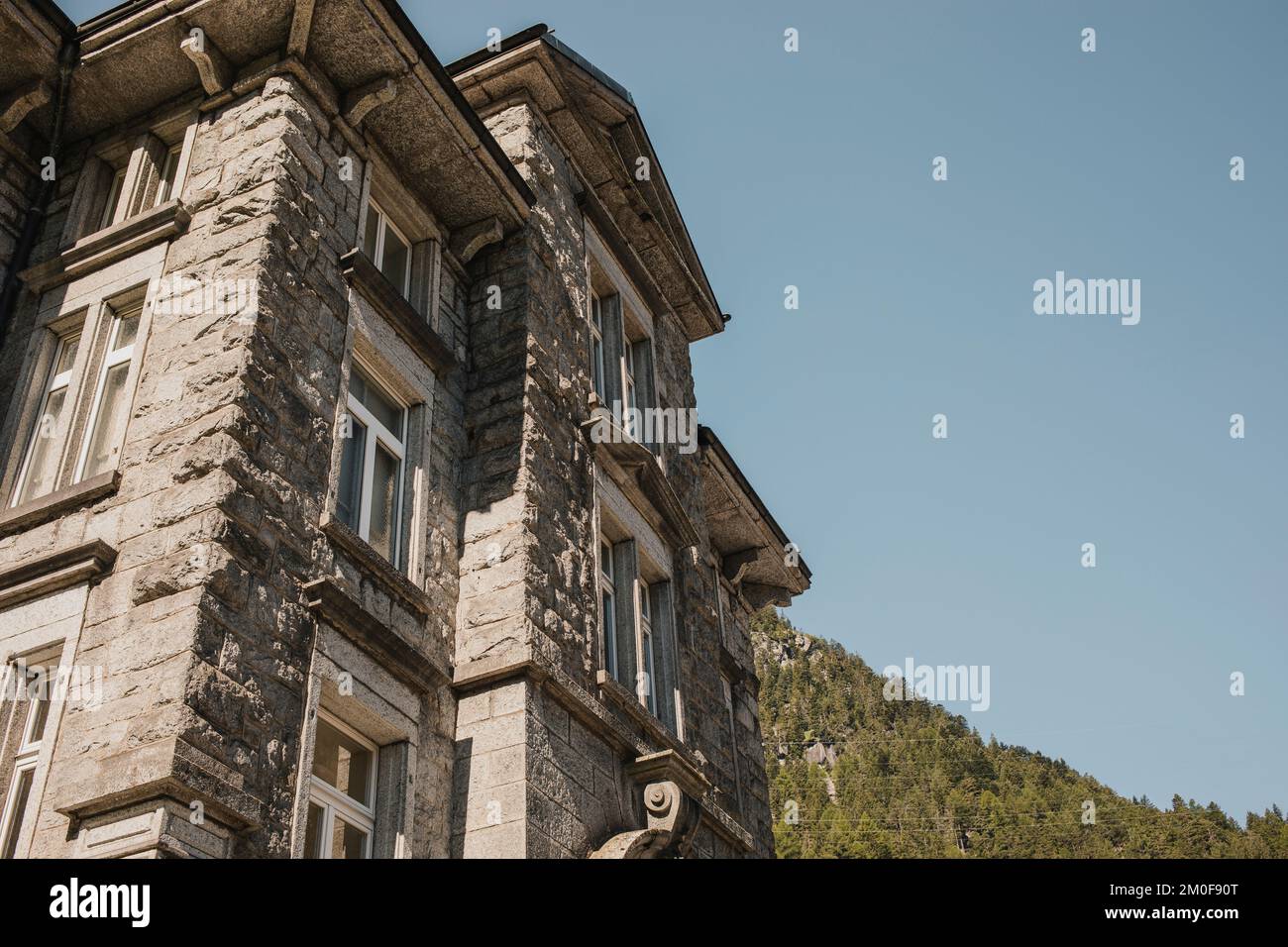 Traditional stone building in Wassen village, Uri Canton, Switzerland. Stock Photo