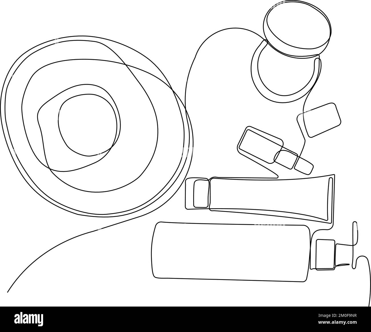 Continuous drawing of one line of bottles with oil or honey or lemon or