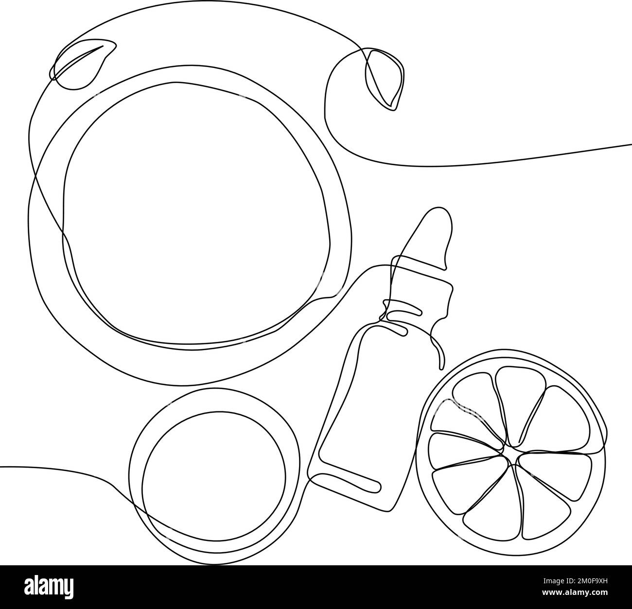 Continuous drawing of one line of bottles with oil or honey or lemon or